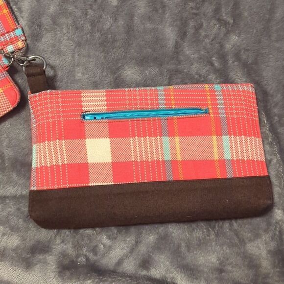 Vintage wrist purse, billfold, key faub plaid set, vegan, handmade - Picture 4 of 11